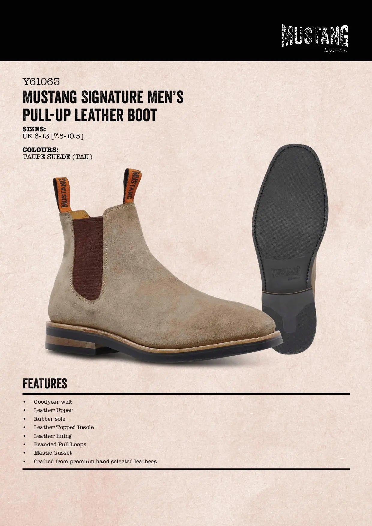 Mustang Signature Y61063 Mens Pull Up Leather Non Safety Boot