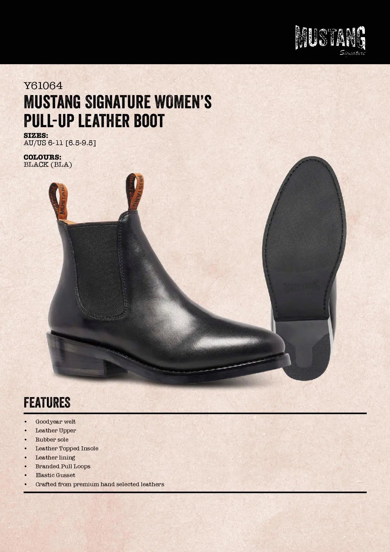 Mustang Signature Y61064 Womens Pull Up Leather Non Safety Boot