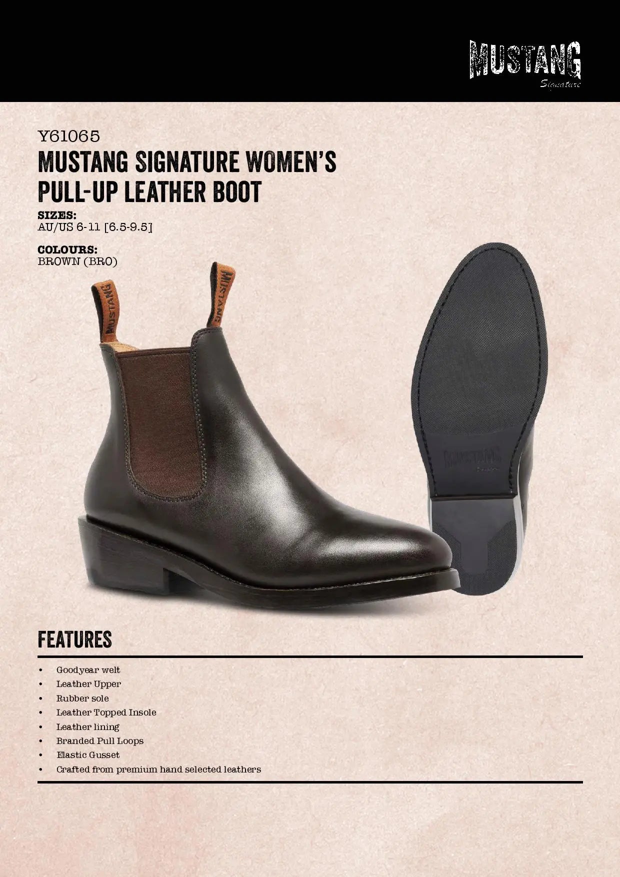 Mustang Signature Y61065 Womens Pull Up Leather Non Safety Boot