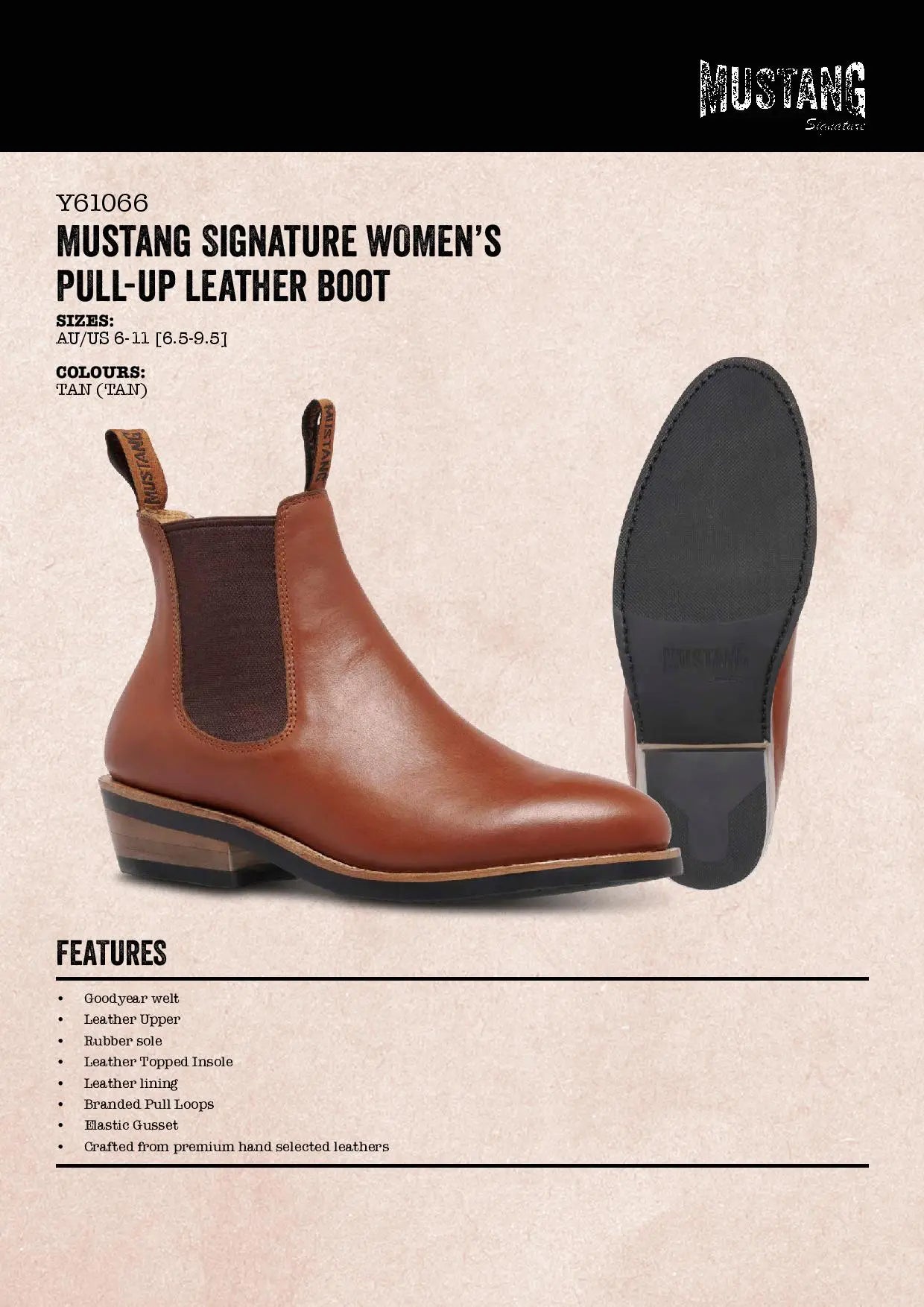 Mustang Signature Y61066 Womens Pull Up Leather Non Safety Boot