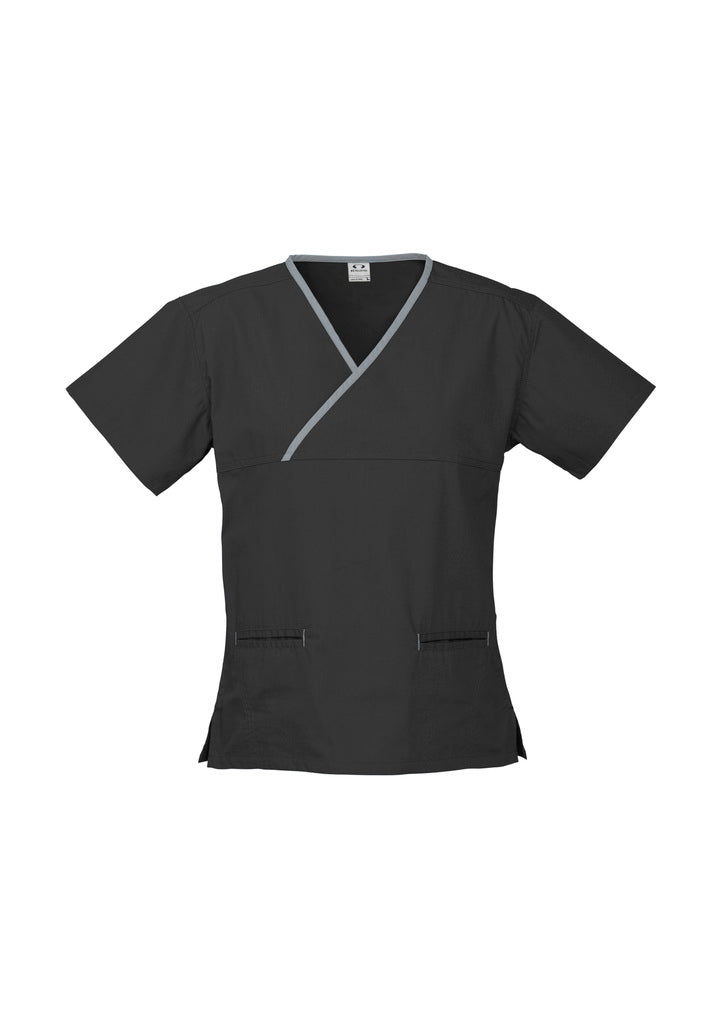 Biz H10722 Ladies Contrast Crossover Scrubs Top